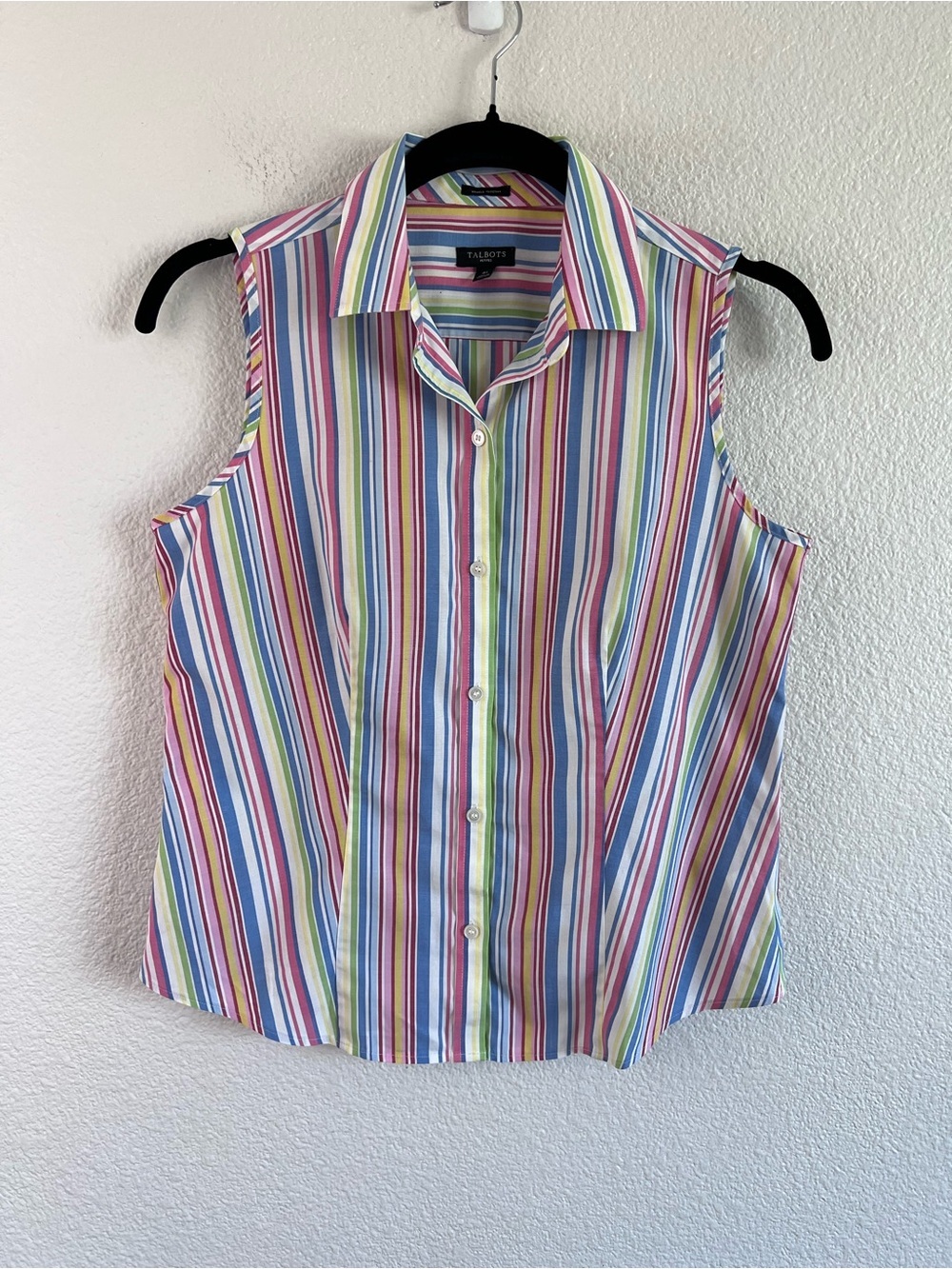 Talbots Women's Button-Down Sleeveless Collared Striped Multicolor Shirt Retro